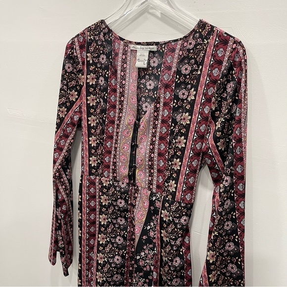 American Rag Belted Floral Button Front Fit & Flare Dress Bell Sleeve Large - Picture 3 of 8